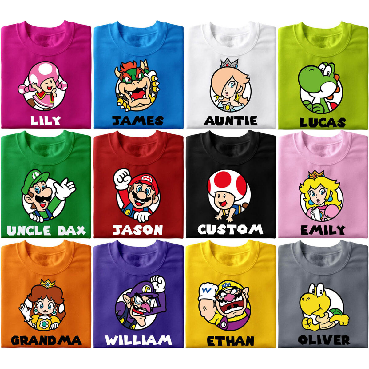 a group of shirts with cartoon characters