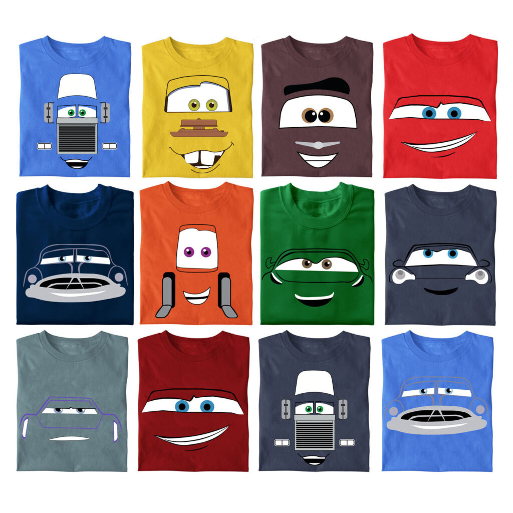 a group of shirts with cartoon faces