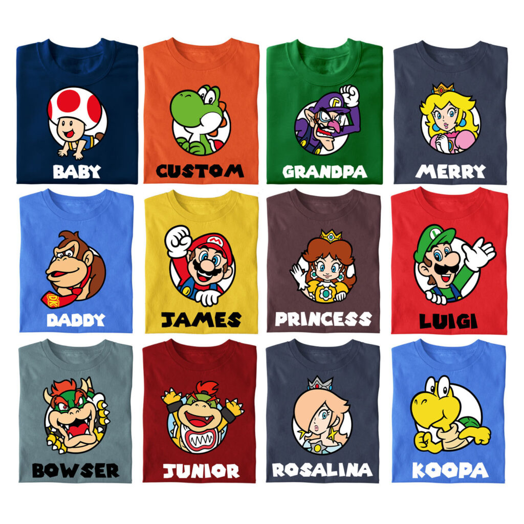 a group of shirts with cartoon characters