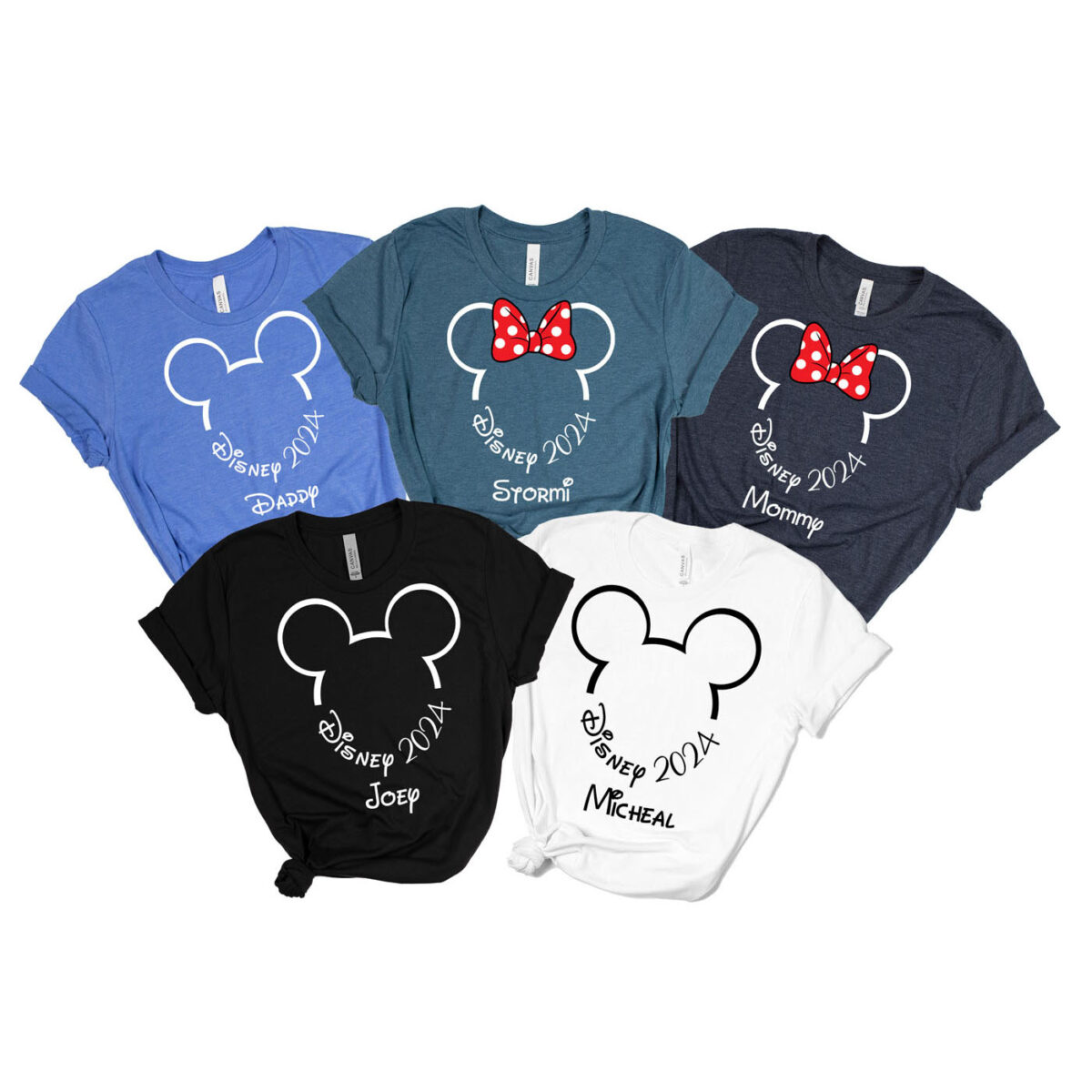 a group of shirts with mouse ears and a bow